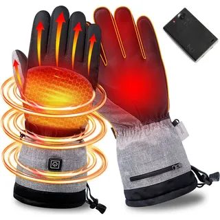 Beheizbare Handschuhe Herren Damen Grau, Wasserdicht Handschuhe mit Batterieboxen, 3 Heiztemperatur Einstellbare Für Radfahren, Wandern, Skifahren - Grau