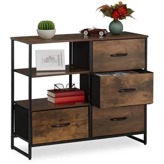 Relaxdays Kommode + Sideboard, braun/schwarz
