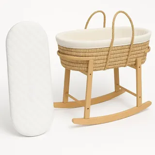 Buy All Here Schaumstoff-Matratze für Babykörbchen, dick und superweich, ovale Matratze, passend für Mamas & Papas Mothercare, doppelseitig, abnehmbarer, gesteppter Bezug mit Reißverschluss,