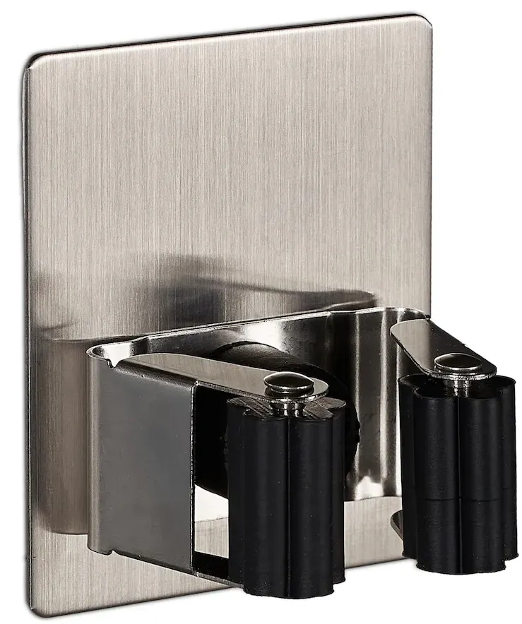 Relaxdays Gerätehalter, 2er Set, selbstklebend, 3kg Tragkraft, Haus und Garten, Edelstahl, Gummi, Besenhalter, silber