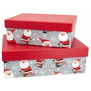 IDENA Geschenkboxen Santa auf Fahrrad Weihnachten 16x6x12cm; 20x7x15cm Geschenkverpackung