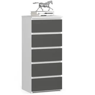 akord furniture factory Akord CL5 Weiß, 40 cm, 5 Schubladen, Front Graphitgrau B40 x H92 x T35 cm