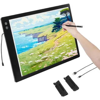 Vevor Leuchttafel A2 LED Leuchtpad Leuchtkasten mit 6-stufig dimmbarer Helligkeit, wiederaufladbare Leuchtplatte zum Nachzeichnen, Leuchtbox für Diamantmalerei Animation Skizzieren Zeichnen schwarz