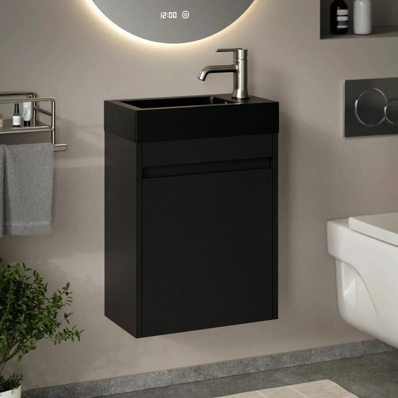 Gäste-WC-Möbel Elen – 40 cm – MattSchwarz - Schwarzes Waschbecken - Vorbestellen