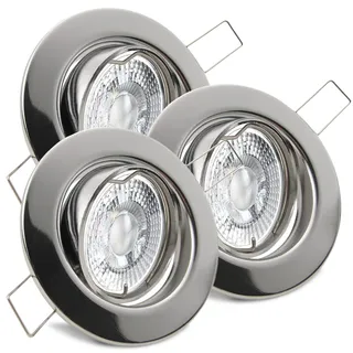 trendlights24 Decora LED Einbaustrahler 230V Chrom rund 3-Stufen dimmbar extra flach 35mm, 3er Set Neutralweiß 5W LED-Spots, Deckenspots schwenkbar