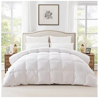 Elemuse Federbettdecke mit Daunen Bettdecke Nature 135x200cm, 155x220cm, 200x200cm, Füllung: 15% Gänsedaunen & 55% Federn und 30% Kapok, 100% Baumwolle Bezug, Umweltfreundliche Luxuriöse Bettdecken weiß 135 cm x 200 cm