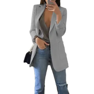 Soulolo Blazer Damen Elegant Damenjacke Longblazer Business Lang Jacke Slim Jacke Mantel Damen Cardigan Anzüge Bedruckter Anzug - XL