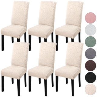 YISUN Stretch Stuhlhussen 6er Set Universal Jacquard Blätter Stuhlhusse, Elastische Hussen für Stühle, Abnehmbarer Waschbarer Stuhlbezüge für Schwingstuhl Hotel Bankett Küche Haus Hochzeit Party
