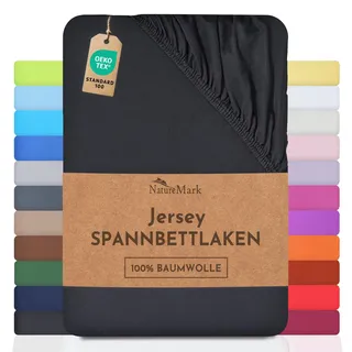 NatureMark Spannbettlaken Jersey-Baumwolle 140 x 200 - 160 x 200 cm schwarz