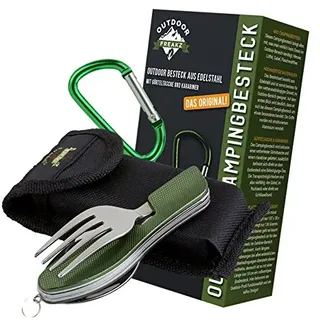 OUTDOOR FREAKZ Outdoor Campingbesteck Klapp-Besteck aus Edelstahl mit Gürteltasche, das Original! (grün +)