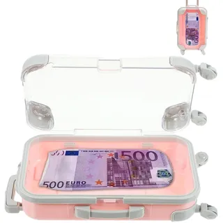 TAKONE Geldkoffer als Geldgeschenk, Aluminium Mini Koffer Geschenkbox mit 500 Euro Druck Socken, Kreative Geschenkbox für Geld & Gutscheine als Geschenk für Hochzeiten, Reisen, Kinder (Rosa)