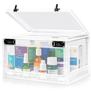 Provcodeabox Abschließbare Box mit Doppeltem Zahlenschloss | 24L Sicherheitsbox für Medikamente, Handy & Snacks | Stapelbare Aufbewahrungsbox mit 2 Kombinationsschlössern (Doppelsicherheit)