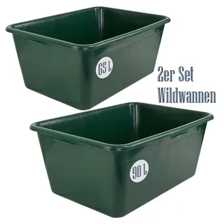 Petigi 2er Set Wildwanne 65 L + 90 L Futterwanne Mörtelwanne Kunststoffwanne Wassertrog Wasserbehälter Grün Lebensmittelecht Multiwanne