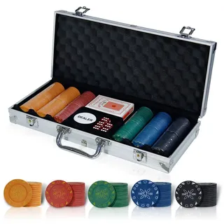 CCLIFE Spiel Pokerset Pokerkoffer Profi 300/500 PCS Pokerspiel Poker Set