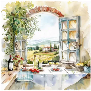 Ti-Flair Servietten Papier 33x33cm 3-lagig 20 Stück - hochwertig & nachhaltig - Einweg Geburtstagsservietten - Papierservietten für Hochzeit & Dinner Gastronomie Alltag - mit mediterraner Landschaft