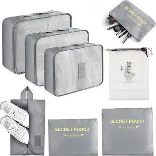 Wirvyuer Koffer Organizer Set 7-Teilig Reise Kleidertaschen Wasserdichte Aufbewahrungsbeutel Packwürfel Packtasche Reisetasche Kofferorganizer Packing Cubes Set für Koffer im Urlaub Grau