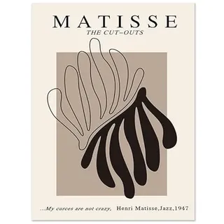 Abstrakte Matisse -Körperlinie -Poster Blatt Boho schwarze beige Leinwand Gemälde Wandkunst Print Bild Wohnzimmer Innenheimdekoration (Color : C, Size : 50X70cm No Frame)