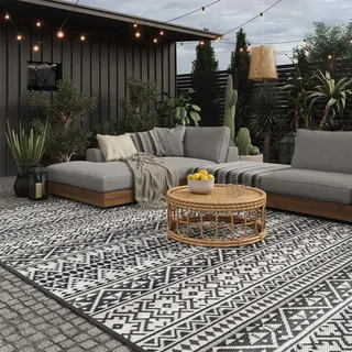 evocamp Outdoor Teppich 250x300 cm, Kunststoffteppich, wetterfest für Terrasse, grau-weiß - Grau