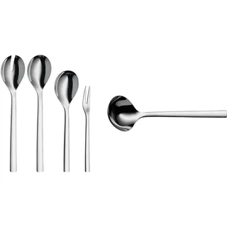 WMF Servierteile-Set 4-teilig Salatbesteck Servierlöffel Serviergabel Nuova Cromargan Edelstahl rostfrei poliert & Suppenschöpfer Nuova Cromargan Edelstahl rostfrei poliert