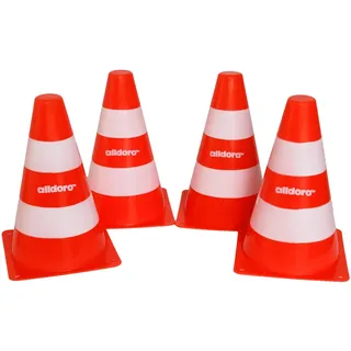 alldoro gmbh alldoro 60090 Pylonen Set, Leitkegel - Verkehrshütchen stapelbar, für Kinder ab 3 Jahre, weiß-orange, 18x13x13 cm