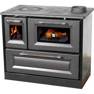 hosseven Kaminofen mit Backfach und Herdplatte 4012 Anthrazit Holzofen 8 kW Holz Ofen Mehrfachbelegung Kamin Heizofen Küchenherd