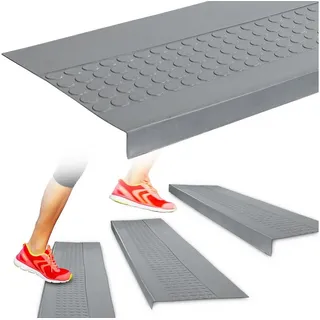 ANRO StufenMatten mit Noppen Gummi außen/innen TreppenstufenMatten mit Noppen rutschfest Treppenstufen Matten mit Noppen Grau 120x30x4cm