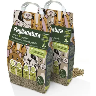Paglianatura 2-teiliges Set — Bioaktive Strohstreu für Nagetiere in 6 mm Pellet, natürlich und umweltfreundlich — hohe Saugfähigkeit — 3 kg/6 Liter
