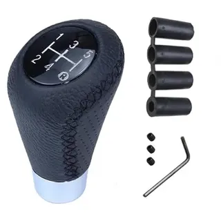 Juttzzei Schaltknauf 5 Gang Auto Schalthebel Universal Schaltknüppel Leder, Schaltknauf Tuning Manueller mit 4 Adaptern 8mm 10mm 11mm 12mm für Manueller Autos mit 5 Gang Schaltgetriebe-Schwarze Nähte