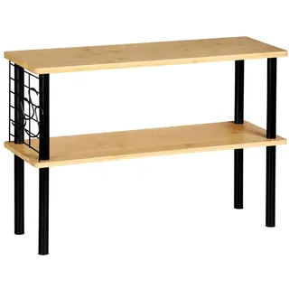 KESPER Küchenregal, Material: Bambus, Metall, Maße: 55 x 20 x 38 cm, 2 Ablagen, Drahtgitter mit 3 Haken, Farbe: Schwarz-Natur | 58809