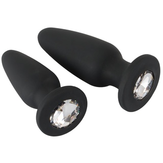 2er-Set Analplugs mit Glitzerstein, schwarz