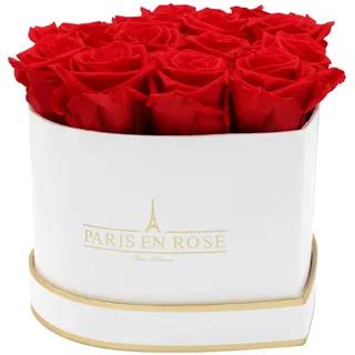 Rosenbox Herz Weiß-Gold mit 13 Roten Rosen