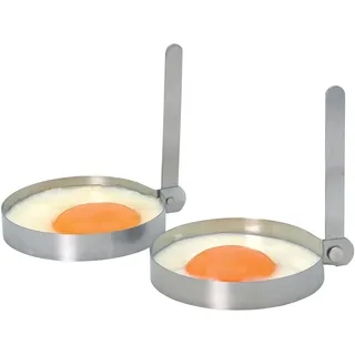 KitchenCraft Spiegelei-Ringe zum Braten, Einklappbare Griffe, Eiringe aus Edelstahl, Spiegeleiform im 2er-Set - 8,5 cm Durchmesser, Silber