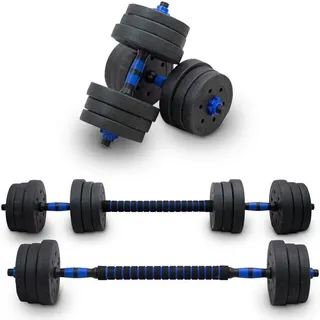 LACESTONE 2in1 Hantelset Kurzhantel Langhantel Set Hanteln Krafttraining 20 kg schwarz/blau
