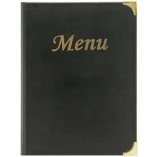 SecurIT® SECURIT Speisekarte Basic Line - 4 feste, doppelseitige Einleger = 8 DIN A4-Seiten - Für Cafés, Bars, Restaurants - PVC - Schwarz