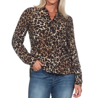 VERO MODA Damen Langarm Bluse VMBumpy Shirt Hemd mit Leopard-Print 10275283 Tigers Eye Verena Leo S - S