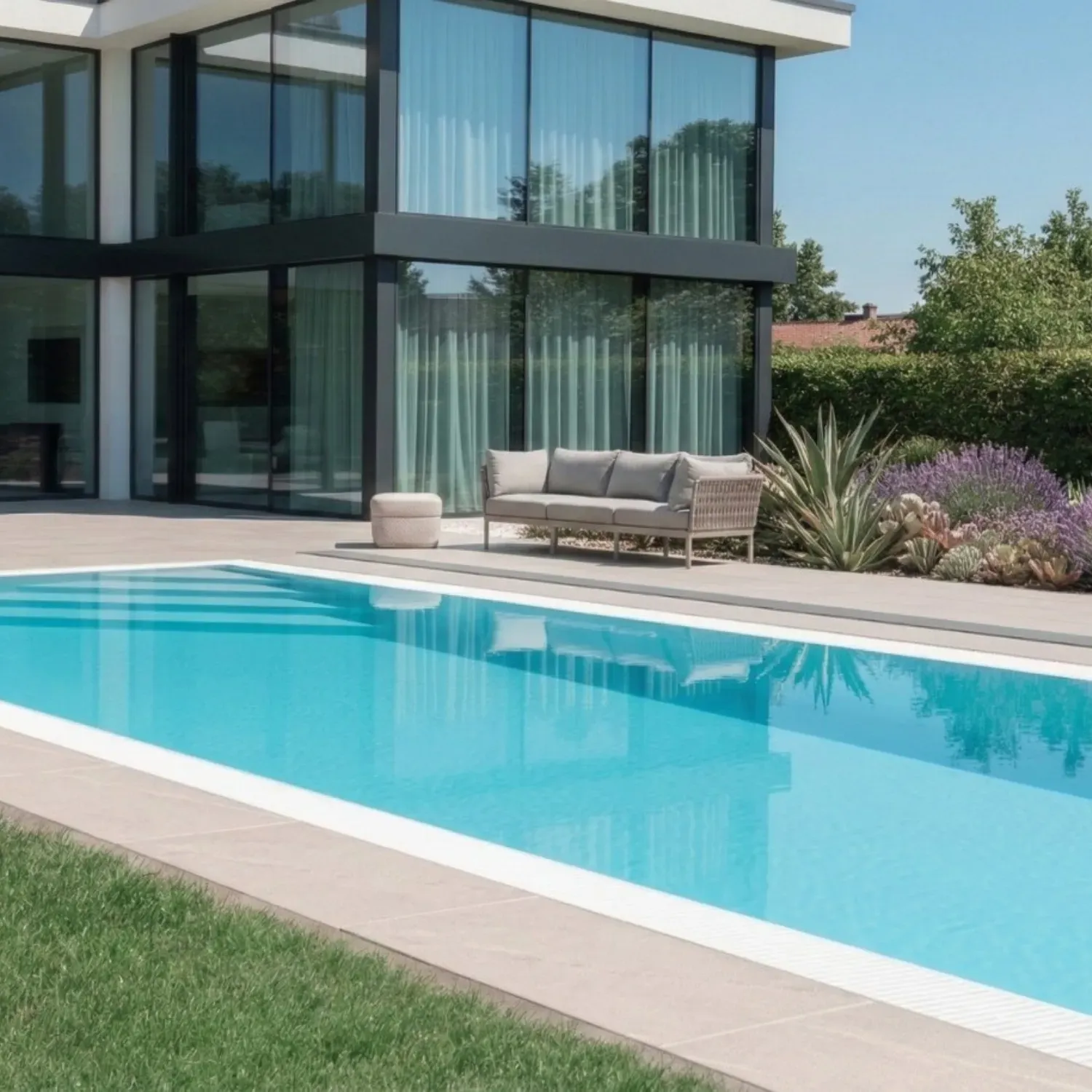Pool Komplettangebot Überlauf mit Montage vom Poolbauer 3,0x6,0m | Überlauf-Schwimmbecken: Fertig montiert, verrohrt und verkabelt