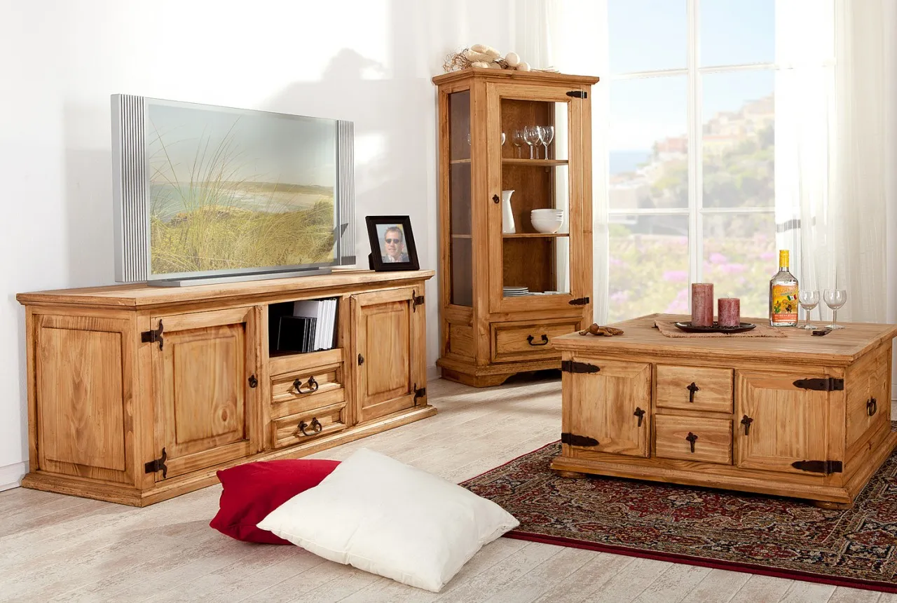 Mexico Möbel - Lowboard, TV-Tisch - Pinie Massivholz - Landhausstil - original mexikanisches Möbel