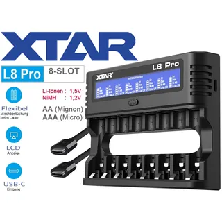 XTAR L8 Pro Ladegerät für AA / AAA 1,5V Li-Ion & 1,2V Ni-MH Akkus