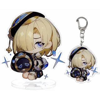 narukami Genshin Impact Cute Character Acrylic Figure Stand and Keychain Set for Game Player or Fans, Freminet, Medium - M