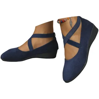 ticticlily Balerinas Damen mit Niedrigem Keilabsatz und Elastischem Riemen Schuhe Orthopädische Sommer Bequem Leichte Elegant A Dunkelblau 39 EU - 39 EU