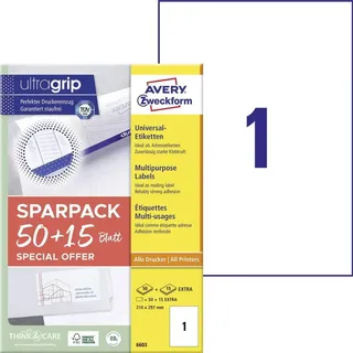Avery Zweckform Etiketten 6603 weiß 210,0 x 297,0 mm