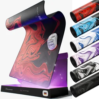 Nyfter - Premium XXL Gaming Mauspad Nyfpad 900x500mm Mousepad im Liquid Design Wellenfrei mit extra vernähten Kanten (Black-Red)