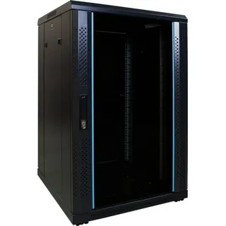 DSIT 18HE 19 Zoll Serverschrank - mit Glastür (BxTxH) 600 x 600 x 1000mm - Schwarz - Traglast 800 kg