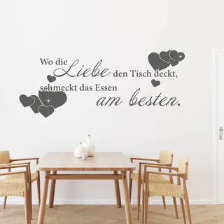 GRAZDesign Wandtattoo Küche Sprüche Wo die Liebe den Tisch deckt, Wandsticker Sticker, Restaurant Esszimmer, Wanddeko Wandaufkleber, Küchen Deko selbstklebend, 98x40cm, 030 dunkelrot