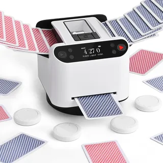Automatischer Kartenmischer und Austeiler, 360° Drehung für 1–2 Decks, Kartenmischmaschine Kartenmischgerät mit verteiler, 2–12 Spieler mit 4 Fernbedienungen, Wiederaufladbar, Leise für Poker UNO Weiß