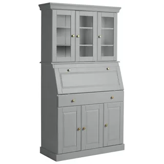 Home affaire Sekretär Rosi im Landhausstil, Schreibtisch aus Massivholz, mit Vitrine, in 2 Breiten grau 100 cm x 180 cm x 42,5 cm