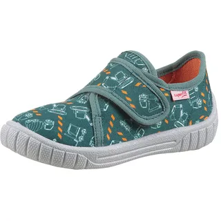 superfit Hausschuh SUPERFIT "BILL WMS: Mittel", Kinder, Gr. 25, bunt (olivgrün, orange), Baumwolle, casual, Schuhe, Klettschuh mit Klettverschluss, Größenschablone zum Download