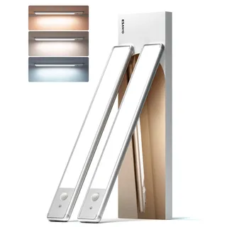 EZVALO Unterbauleuchte Küche LED 30CM, Schranklicht mit Bewegungsmelder 3 Farbmodi Dimmbar, LED Schrankbeleuchtung Kabellos für Schrank, Vitrine, Treppen(2 Stück)