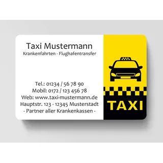 100 Visitenkarten, laminiert, 85 x 55 mm, inkl. Kartenspender - Taxi Kurier Krankenfahrten