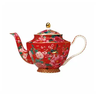 Maxwell & Williams HV0159 Teekanne, 1000 ml, rund - TC Silk Road - Porzellan - mit Sieb, Deckel in Geschenkbox - Rot